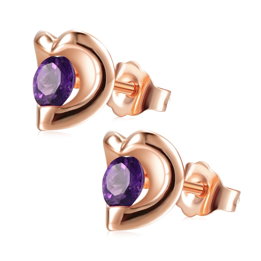 SPARKLD 9ct Rose Gold Amethyst Heart Stud Earrings