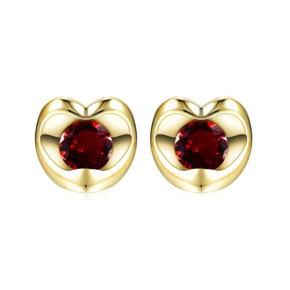 SPARKLD 9ct Yellow Gold Garnet Heart Stud Earrings