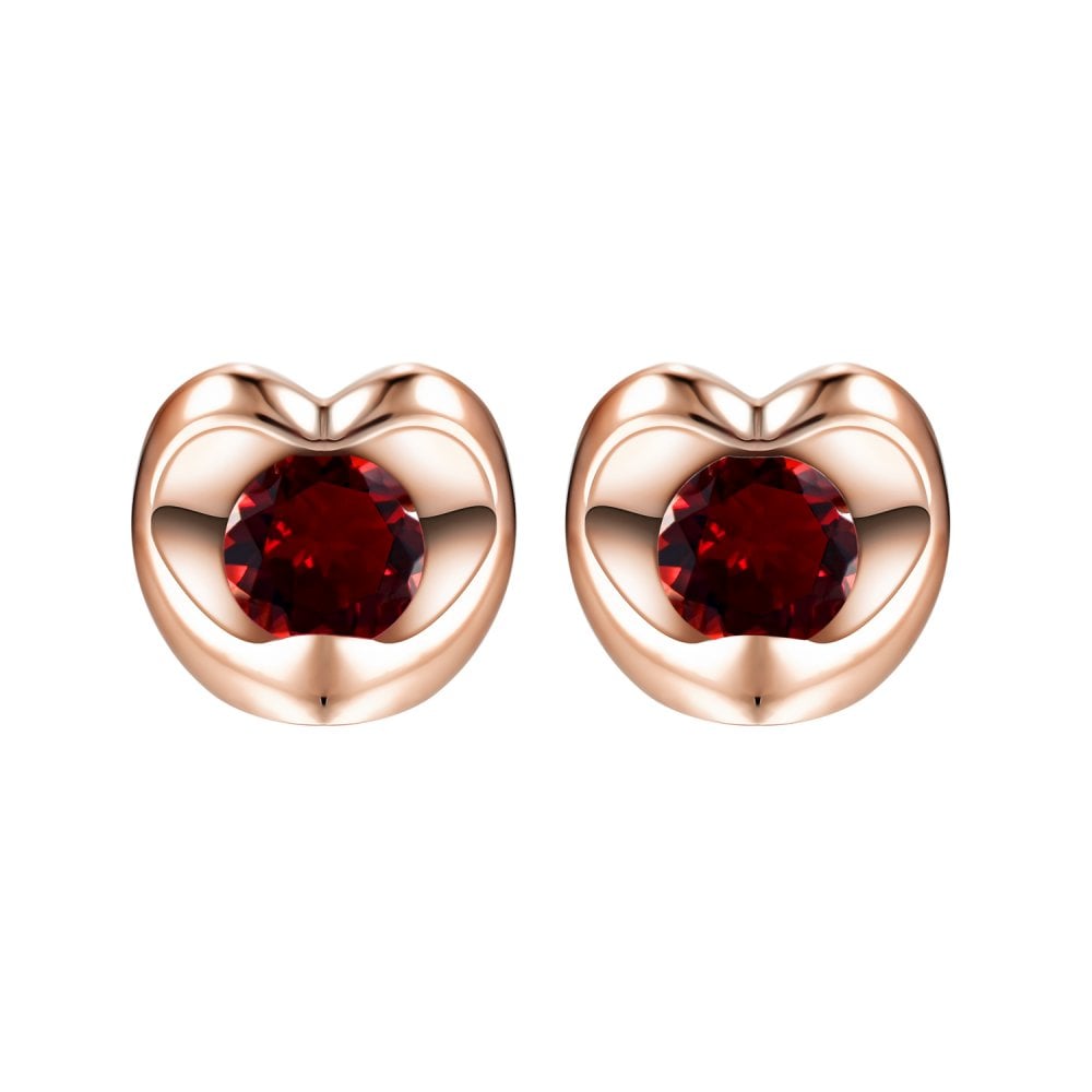 SPARKLD 9ct Rose Gold Garnet Heart Stud Earrings