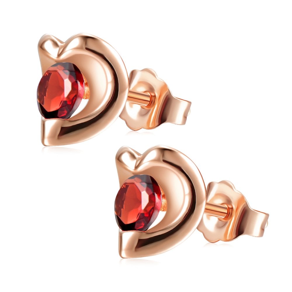 SPARKLD 9ct Rose Gold Garnet Heart Stud Earrings