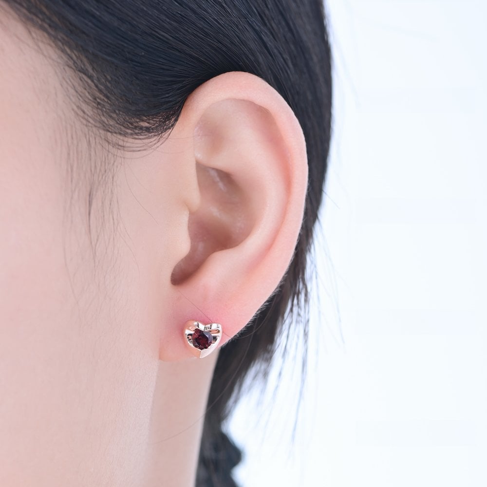 SPARKLD 9ct Rose Gold Garnet Heart Stud Earrings