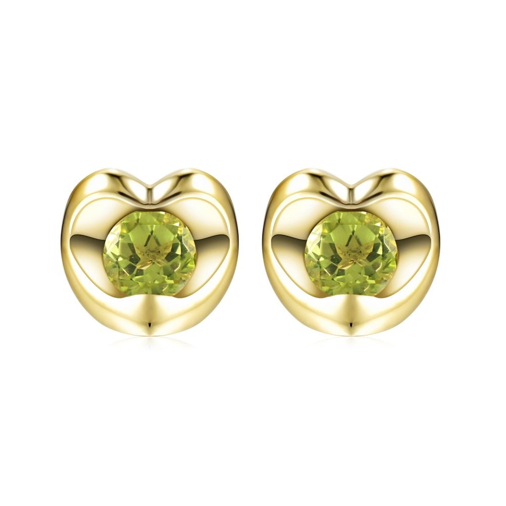 SPARKLD 9ct Yellow Gold Peridot Heart Stud Earrings