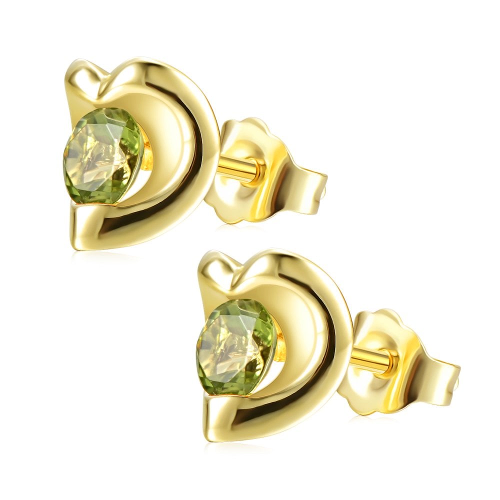SPARKLD 9ct Yellow Gold Peridot Heart Stud Earrings