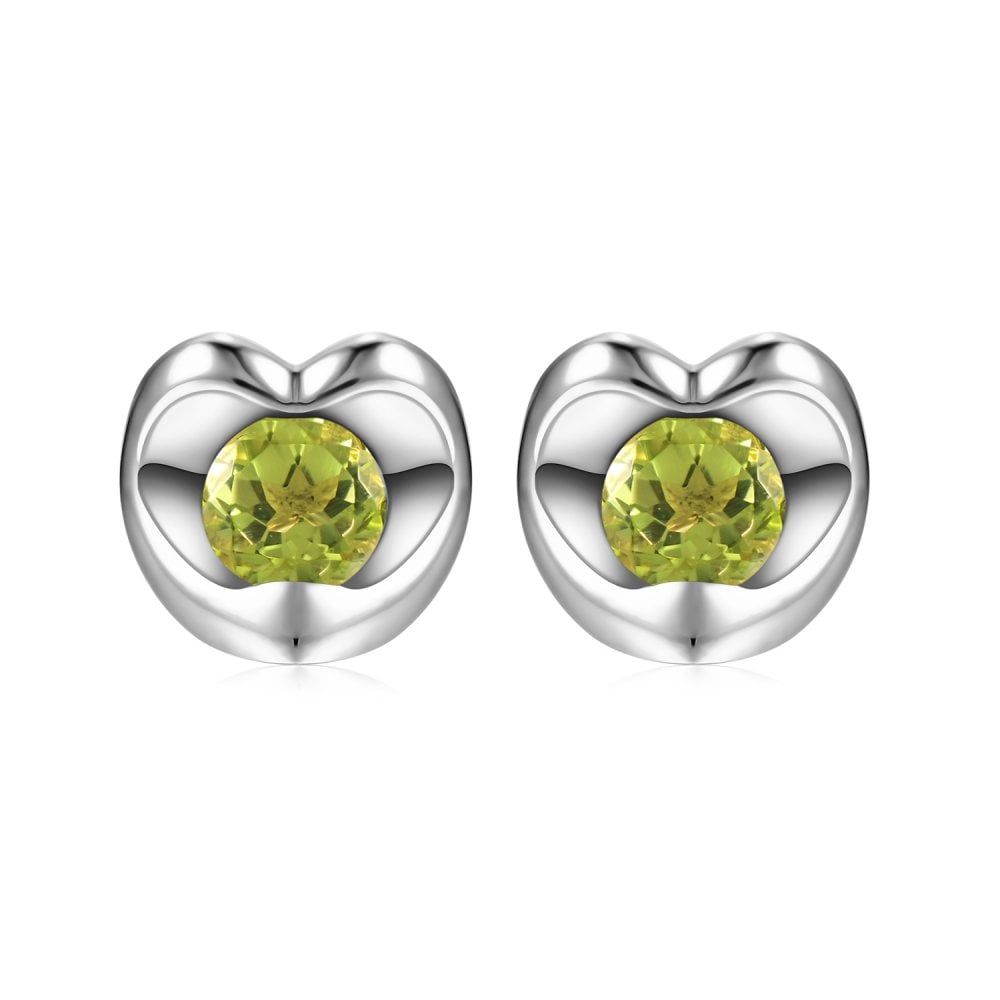 SPARKLD 9ct White Gold Peridot Heart Stud Earrings