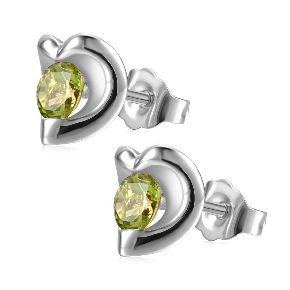 SPARKLD 9ct White Gold Peridot Heart Stud Earrings