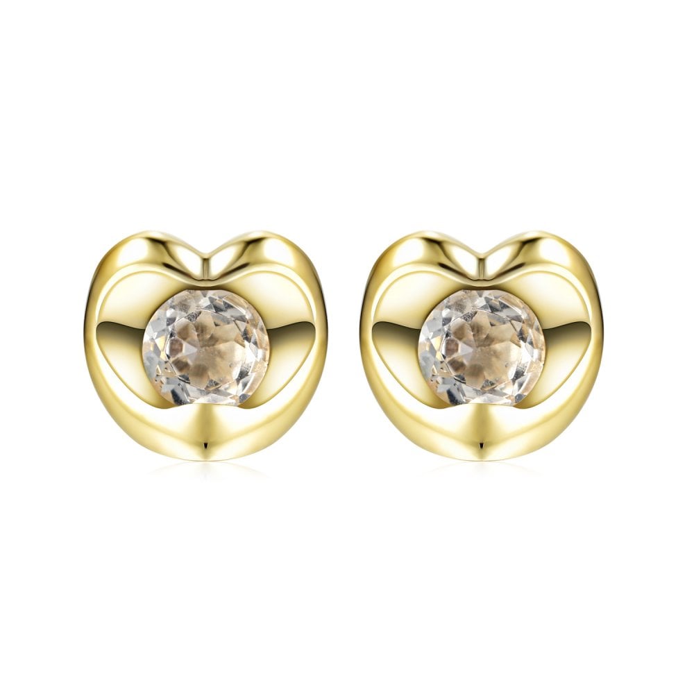 SPARKLD 9ct Yellow Gold White Topaz Heart Stud Earrings