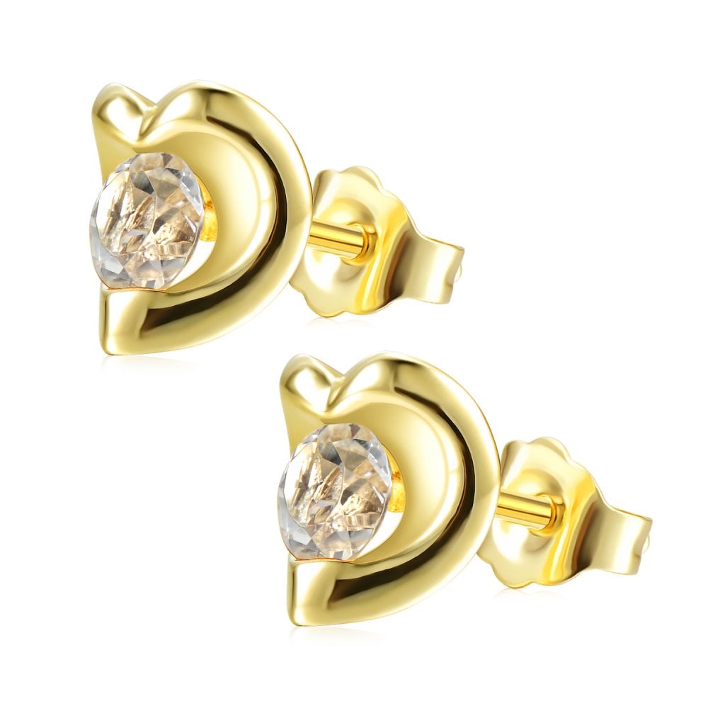SPARKLD 9ct Yellow Gold White Topaz Heart Stud Earrings