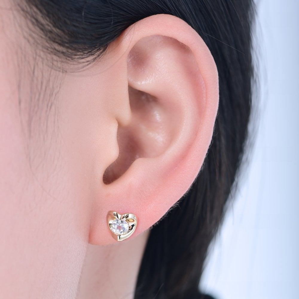 SPARKLD 9ct Yellow Gold White Topaz Heart Stud Earrings
