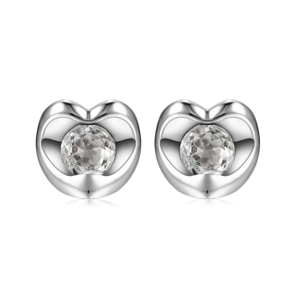 SPARKLD 9ct White Gold White Topaz Heart Stud Earrings