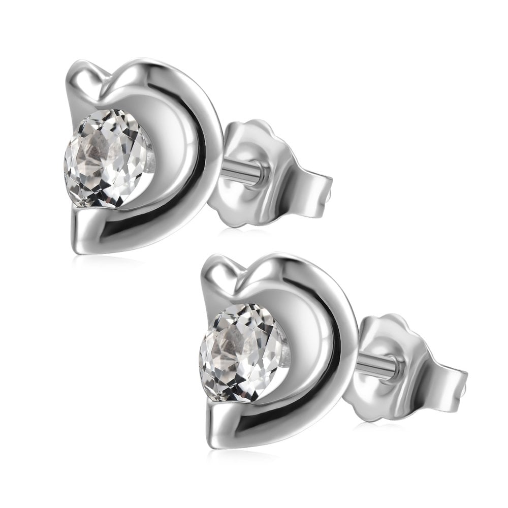 SPARKLD 9ct White Gold White Topaz Heart Stud Earrings