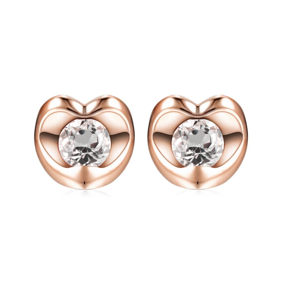 SPARKLD 9ct Rose Gold White Topaz Heart Stud Earrings