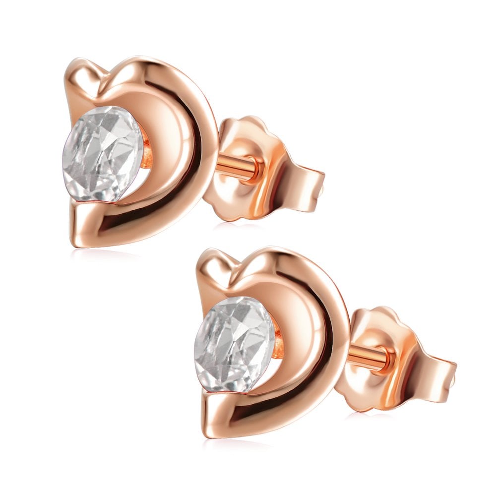 SPARKLD 9ct Rose Gold White Topaz Heart Stud Earrings