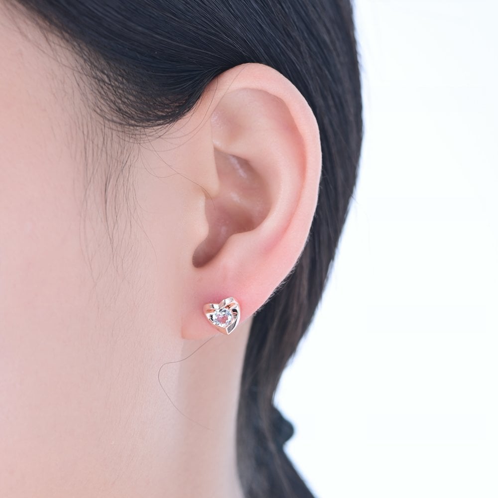 SPARKLD 9ct Rose Gold White Topaz Heart Stud Earrings