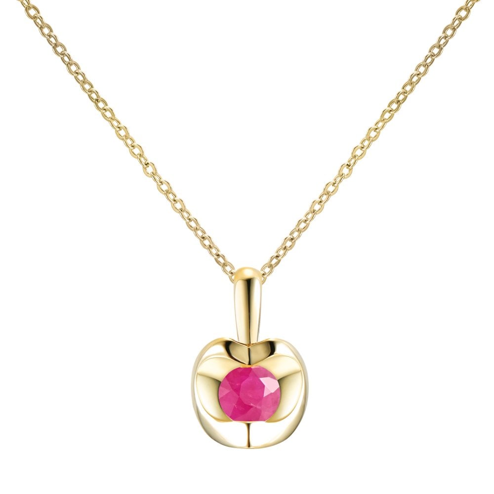 SPARKLD 9ct Yellow Gold Ruby Heart Pendant Necklace
