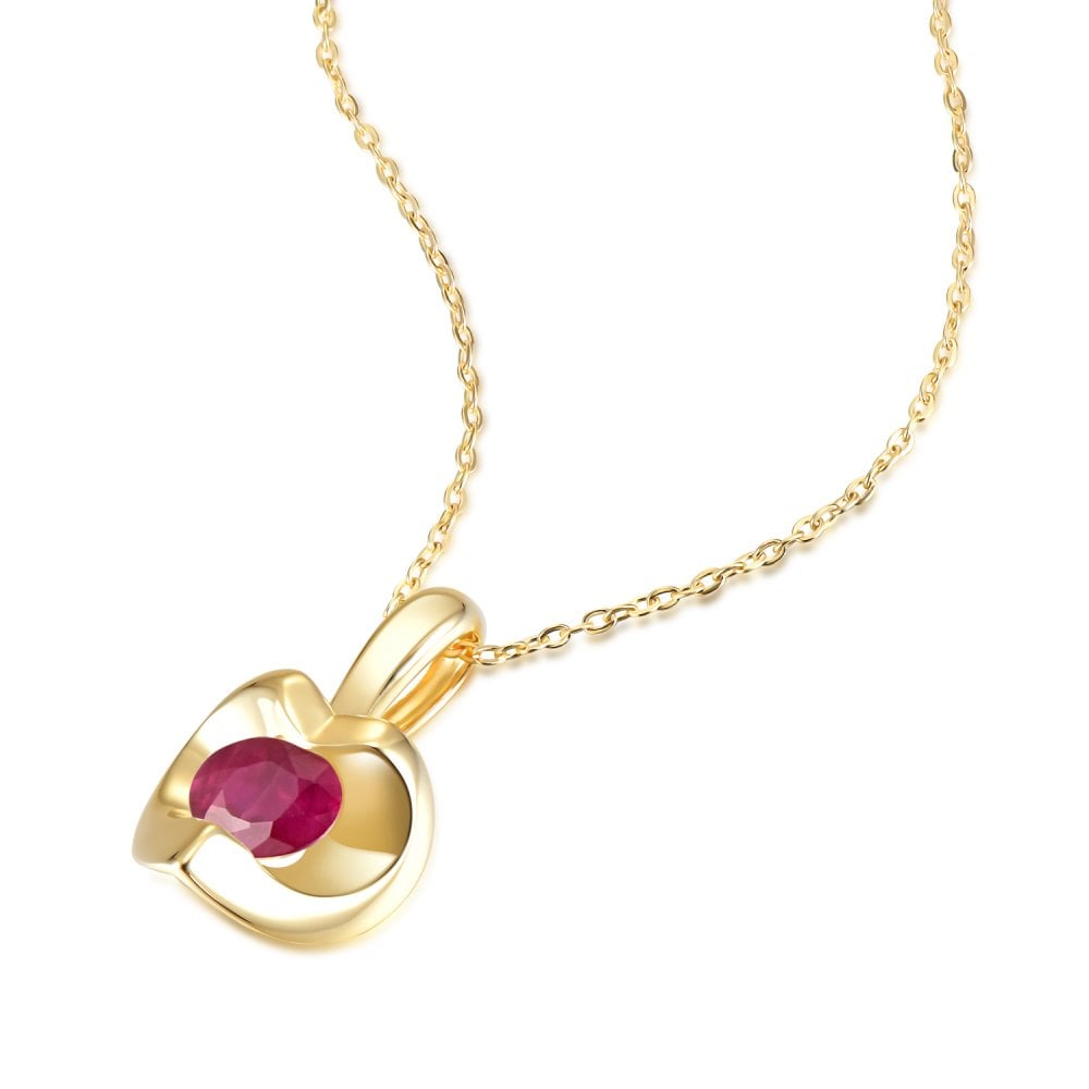 SPARKLD 9ct Yellow Gold Ruby Heart Pendant Necklace