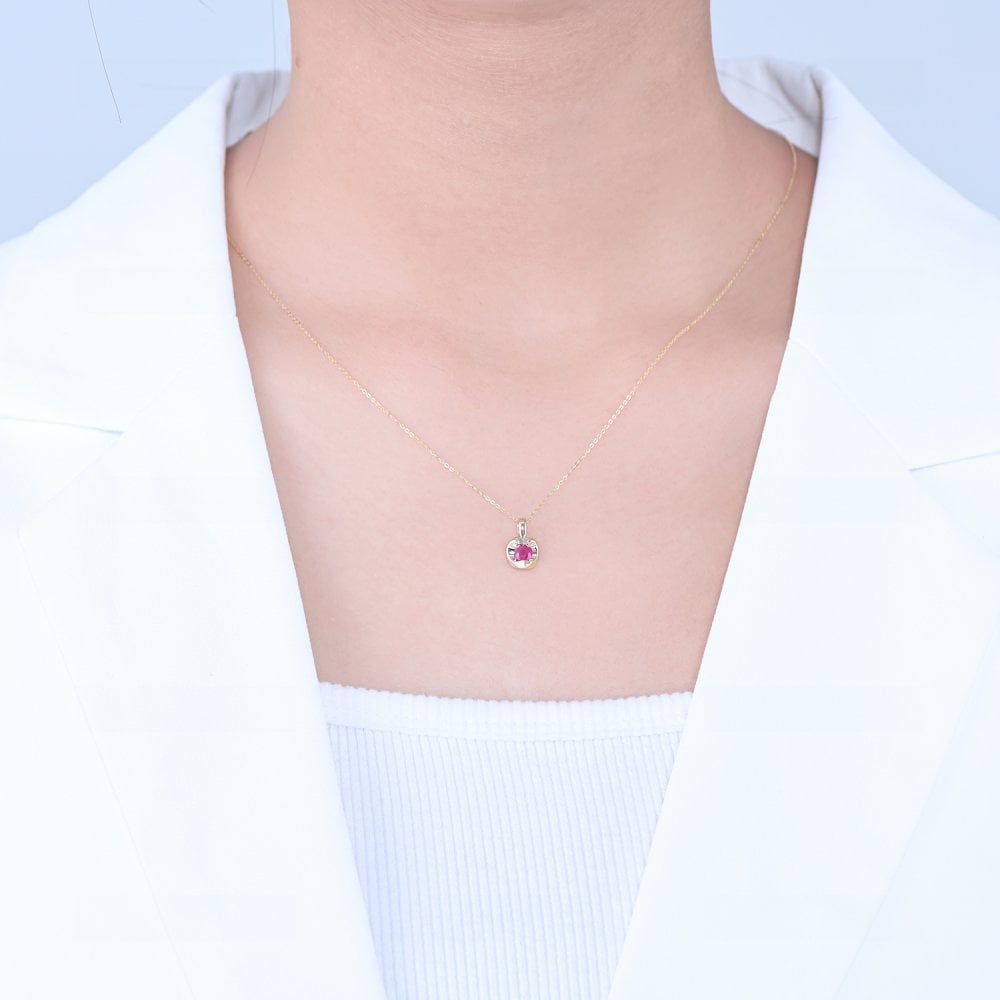 SPARKLD 9ct Yellow Gold Ruby Heart Pendant Necklace
