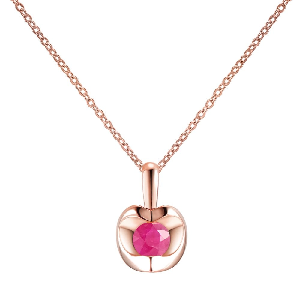 SPARKLD 9ct Rose Gold Ruby Heart Pendant Necklace