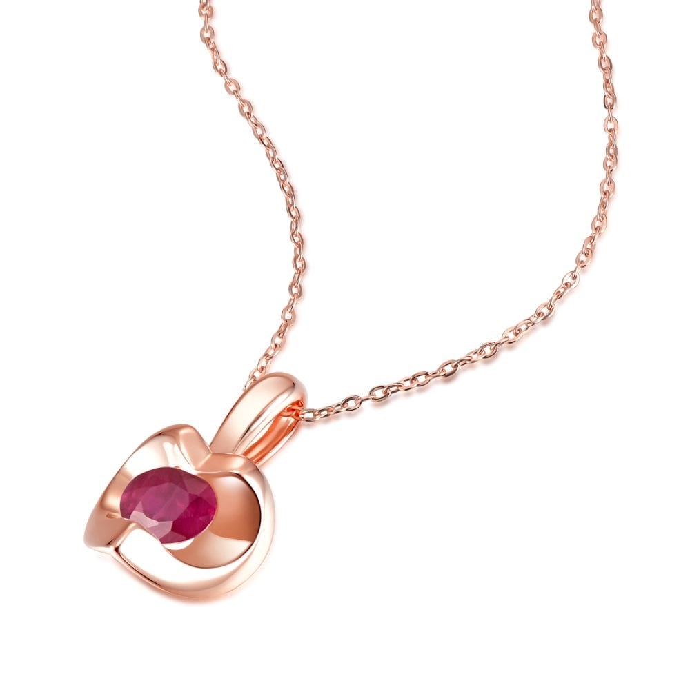 SPARKLD 9ct Rose Gold Ruby Heart Pendant Necklace