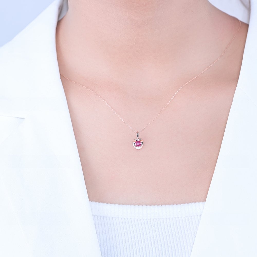 SPARKLD 9ct Rose Gold Ruby Heart Pendant Necklace
