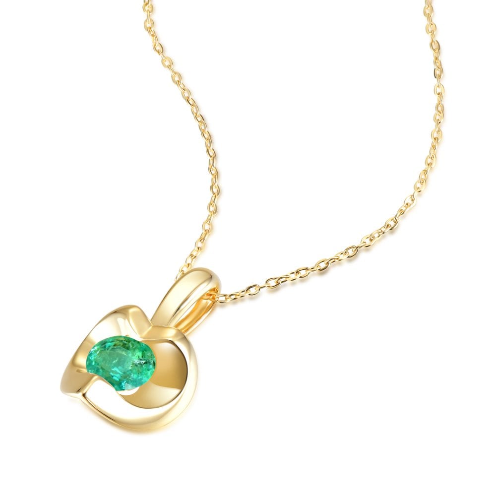 SPARKLD 9ct Yellow Gold Emerald Heart Pendant Necklace