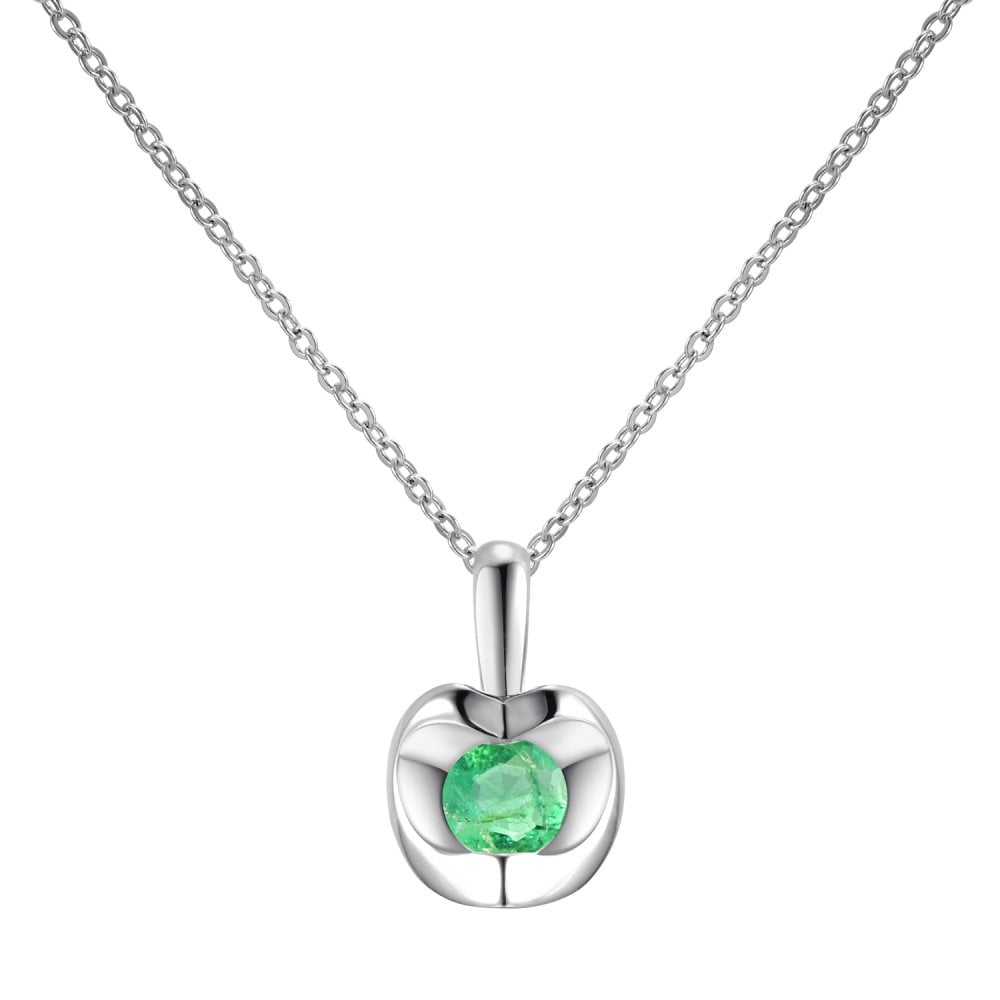 SPARKLD 9ct White Gold Emerald Heart Pendant Necklace