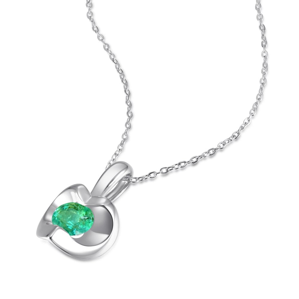 SPARKLD 9ct White Gold Emerald Heart Pendant Necklace