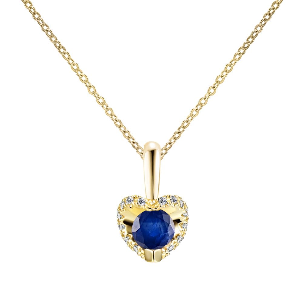 SPARKLD 9ct Yellow Gold Diamond and Sapphire Heart Pendant Necklace