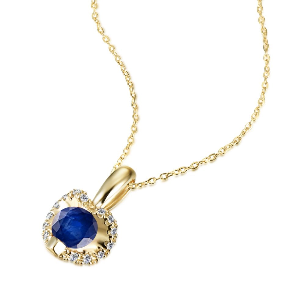 SPARKLD 9ct Yellow Gold Diamond and Sapphire Heart Pendant Necklace