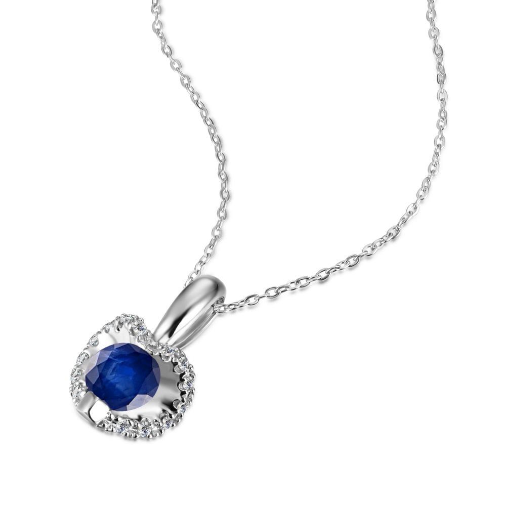 SPARKLD 9ct White Gold Diamond and Sapphire Heart Pendant Necklace