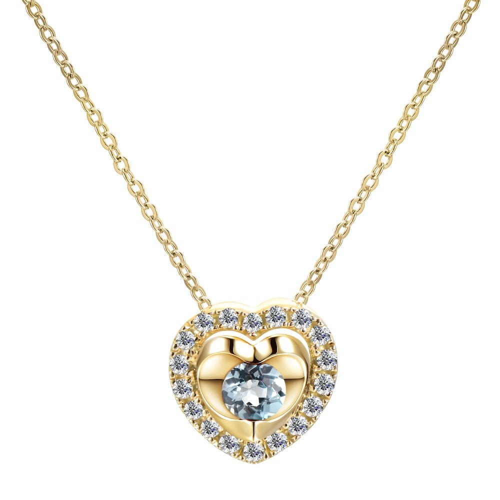 SPARKLD 9ct Yellow Gold Diamond and Blue Topaz Heart Pendant Necklace