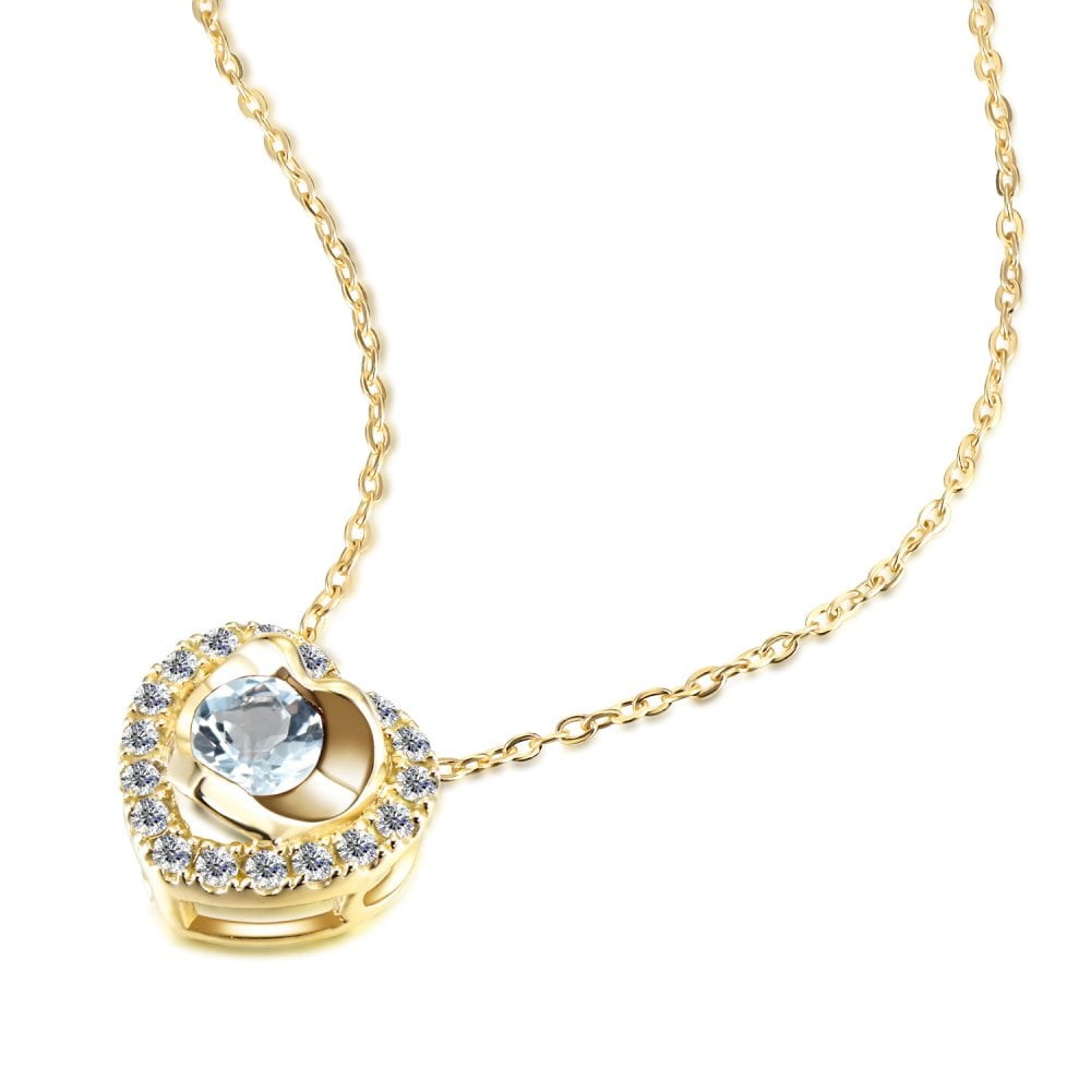 SPARKLD 9ct Yellow Gold Diamond and Blue Topaz Heart Pendant Necklace