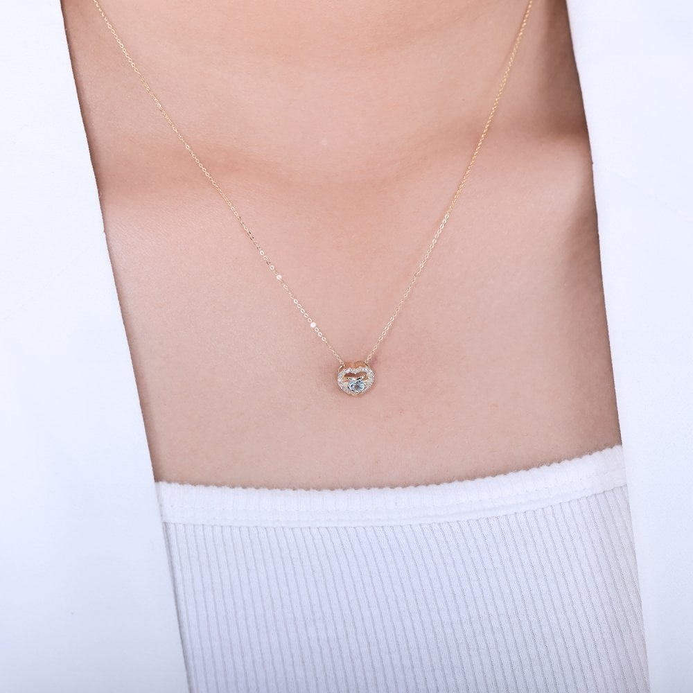 SPARKLD 9ct Yellow Gold Diamond and Blue Topaz Heart Pendant Necklace