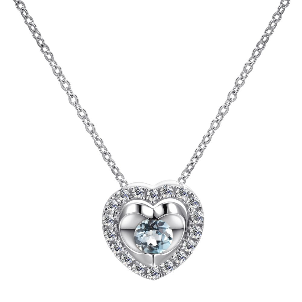SPARKLD 9ct White Gold Diamond and Blue Topaz Heart Pendant Necklace