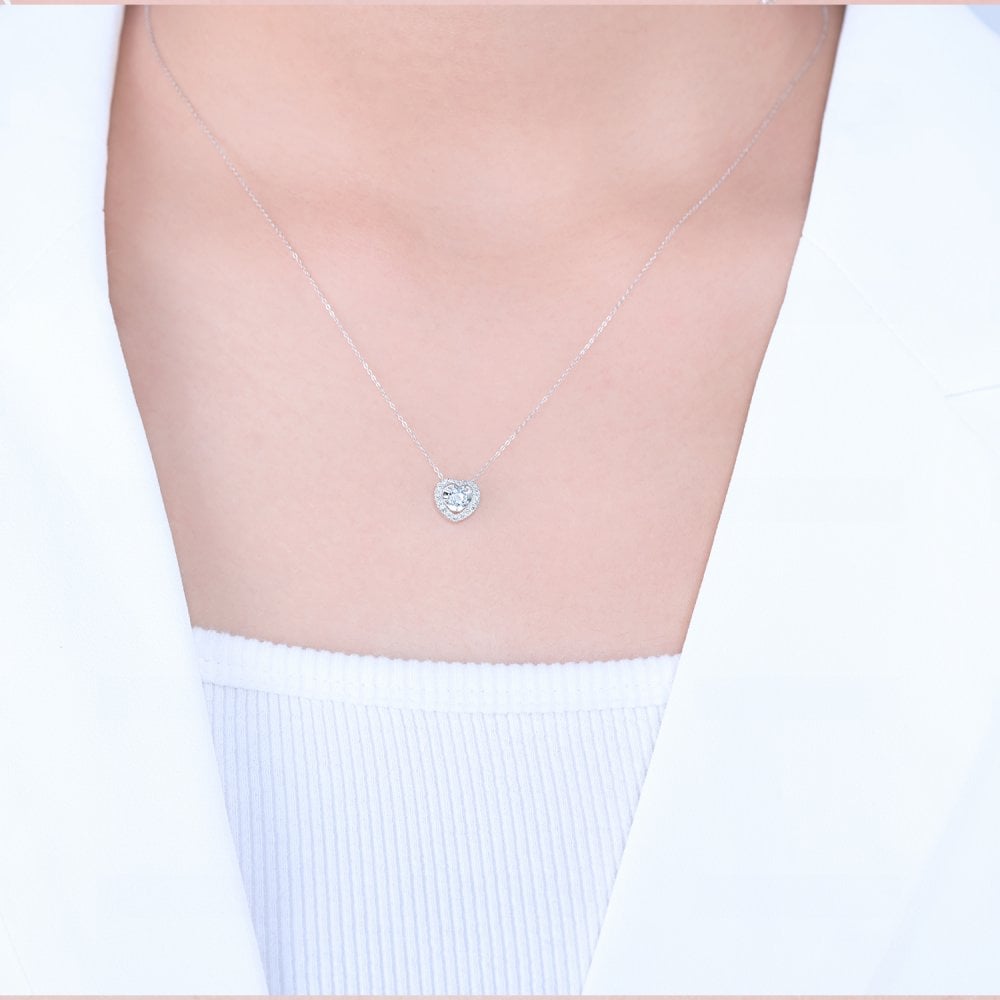 SPARKLD 9ct White Gold Diamond and Blue Topaz Heart Pendant Necklace