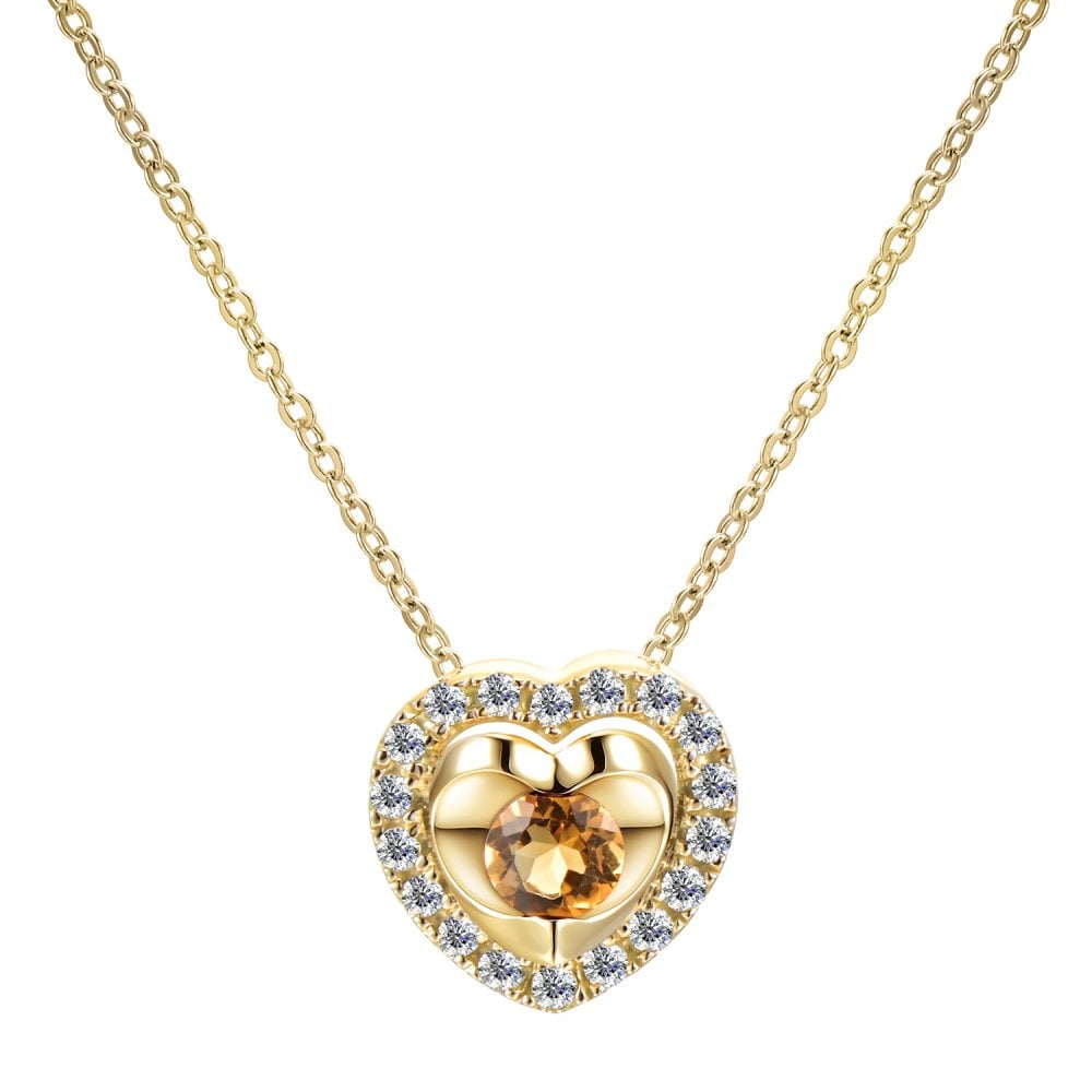 SPARKLD 9ct Yellow Gold Diamond and Citrine Heart Pendant Necklace