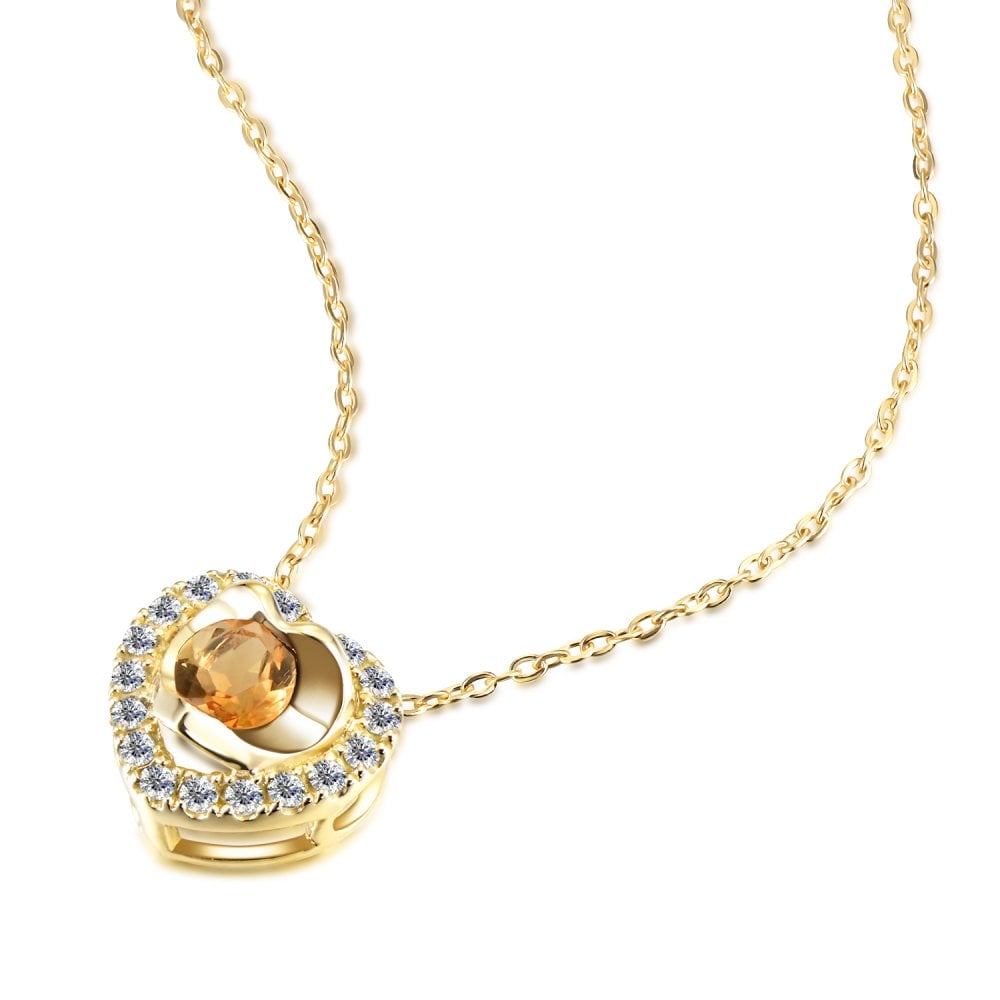 SPARKLD 9ct Yellow Gold Diamond and Citrine Heart Pendant Necklace