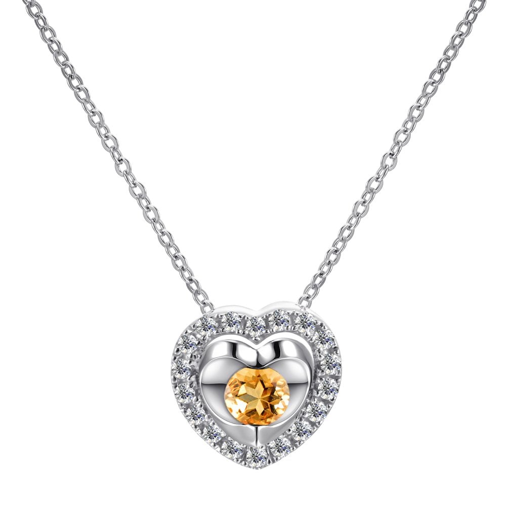SPARKLD 9ct White Gold Diamond and Citrine Heart Pendant Necklace