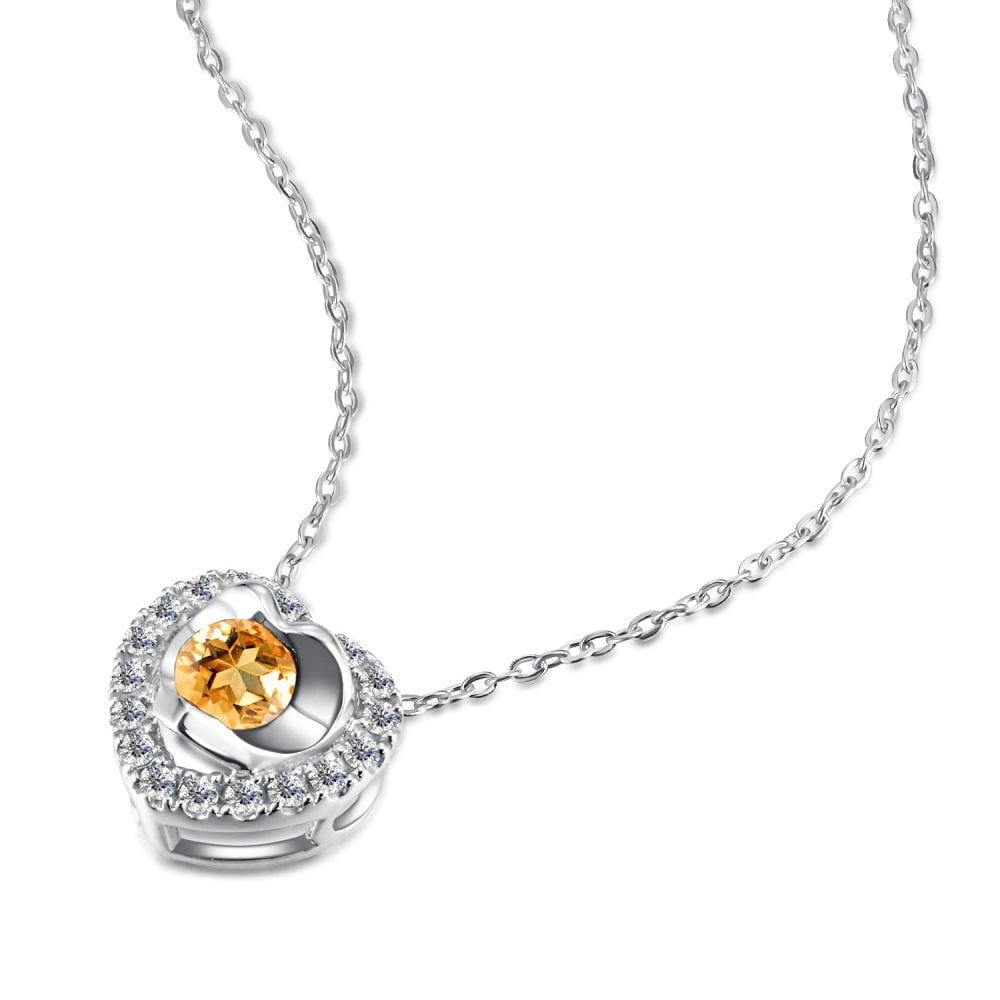 SPARKLD 9ct White Gold Diamond and Citrine Heart Pendant Necklace