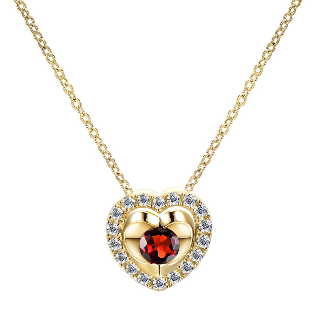 SPARKLD 9ct Yellow Gold Diamond and Garnet Heart Pendant Necklace