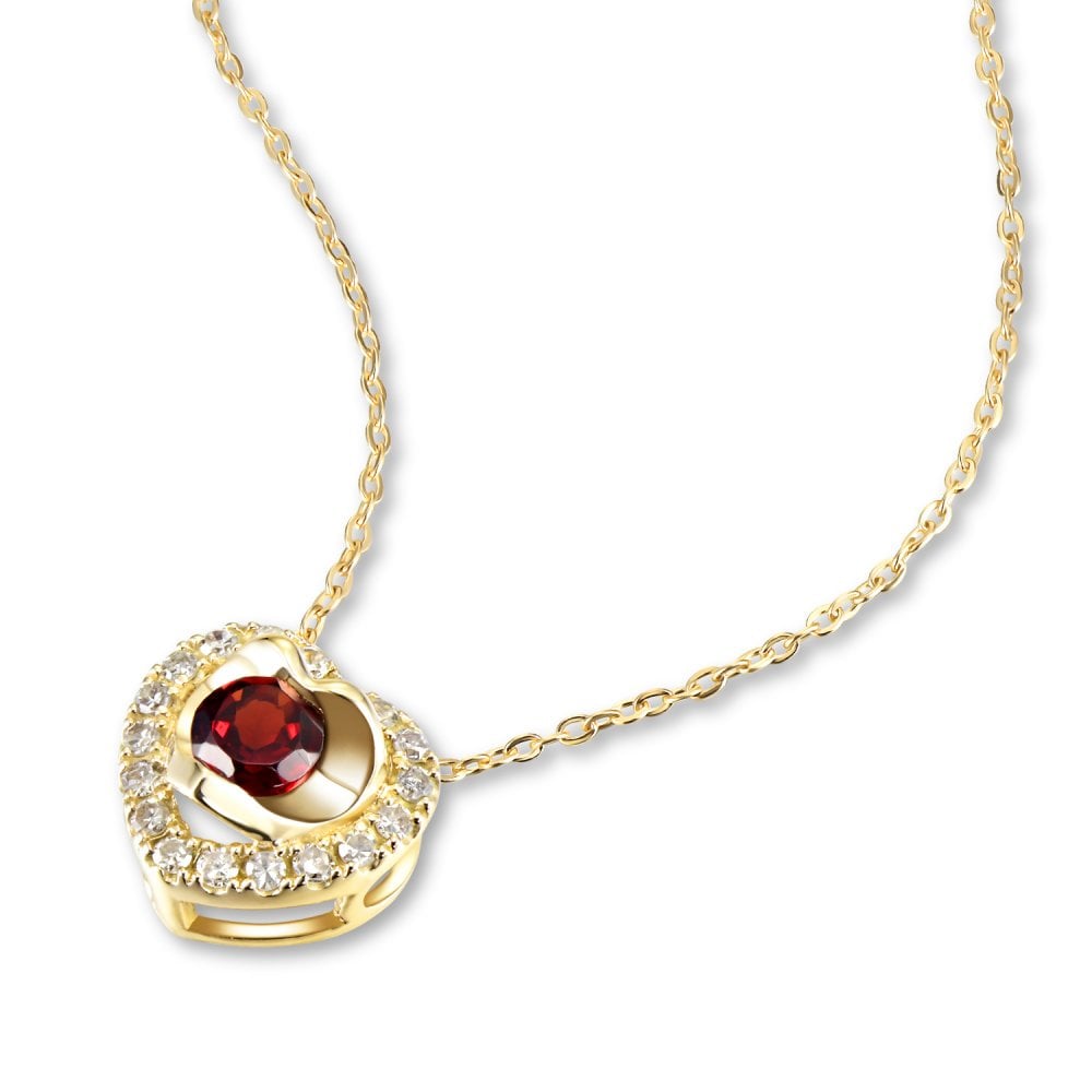 SPARKLD 9ct Yellow Gold Diamond and Garnet Heart Pendant Necklace