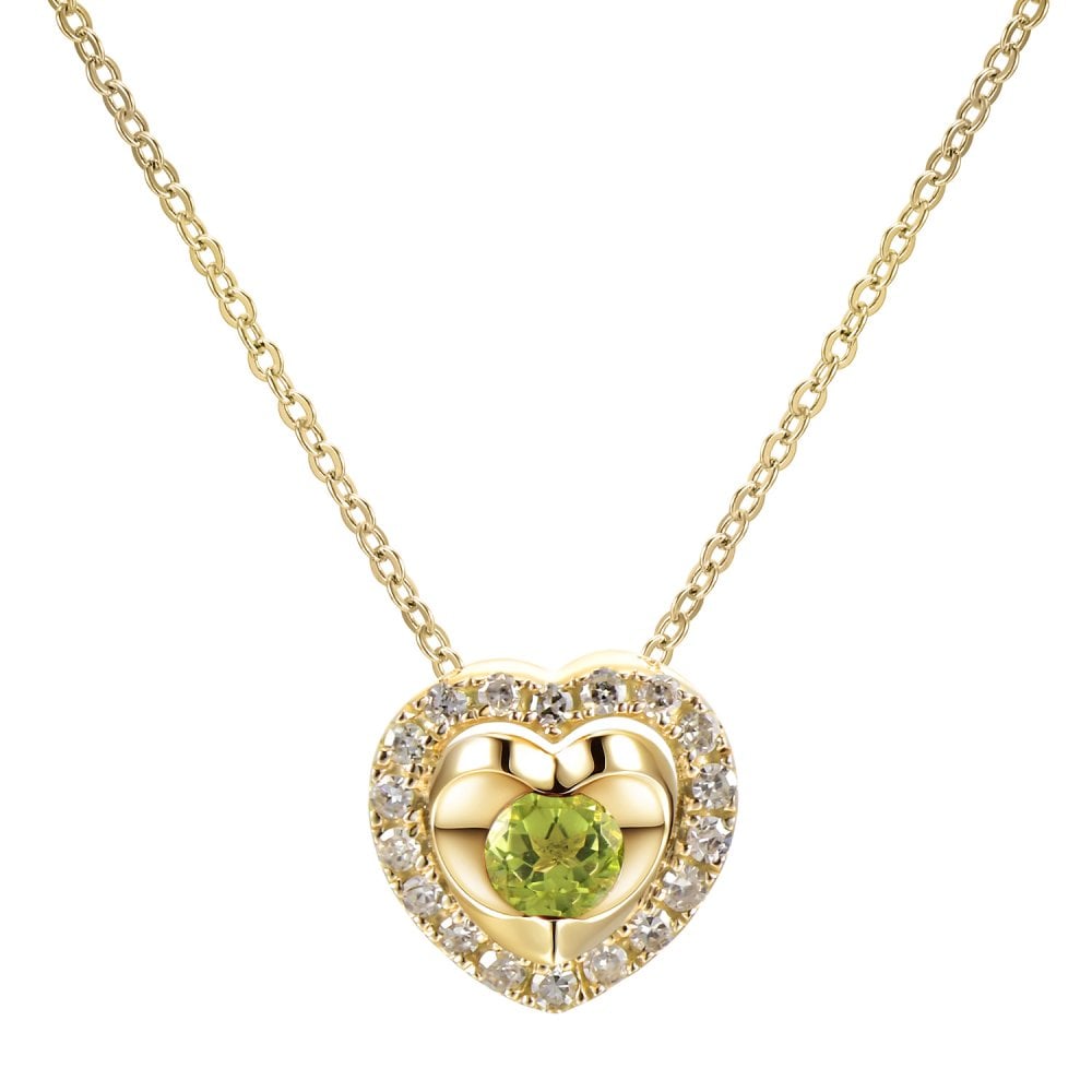 SPARKLD 9ct Yellow Gold Diamond and Peridot Heart Pendant Necklace