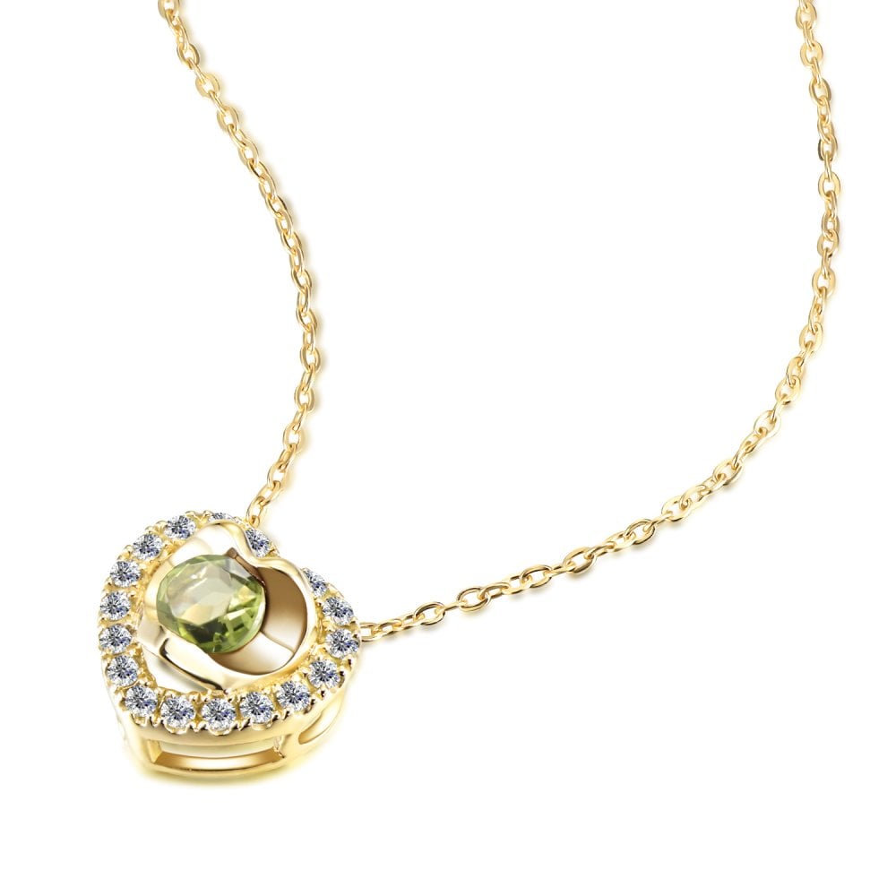 SPARKLD 9ct Yellow Gold Diamond and Peridot Heart Pendant Necklace