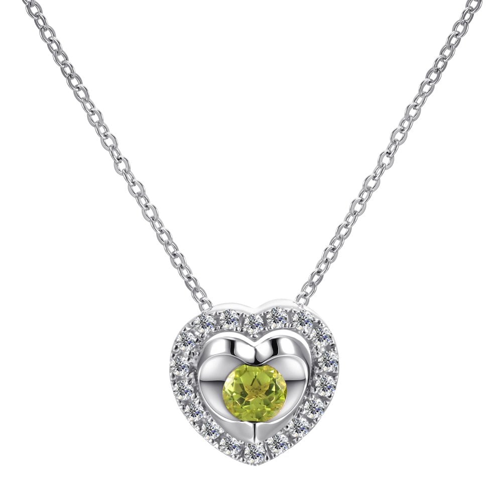 SPARKLD 9ct White Gold Diamond and Peridot Heart Pendant Necklace