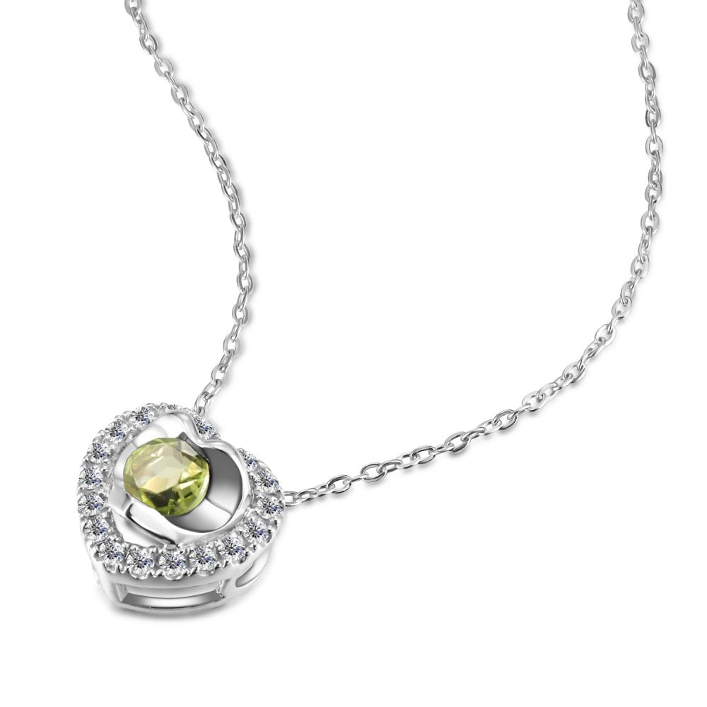 SPARKLD 9ct White Gold Diamond and Peridot Heart Pendant Necklace