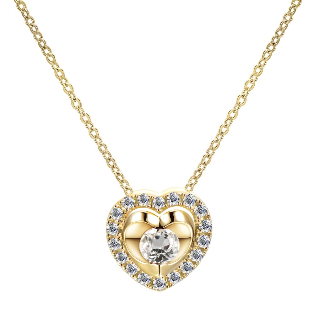 SPARKLD 9ct Yellow Gold Diamond and White Topaz Heart Pendant Necklace