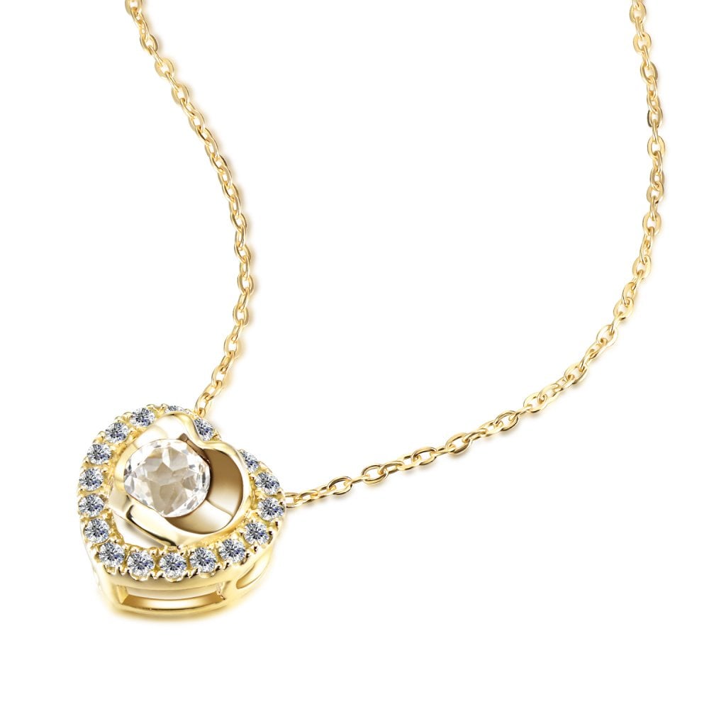 SPARKLD 9ct Yellow Gold Diamond and White Topaz Heart Pendant Necklace