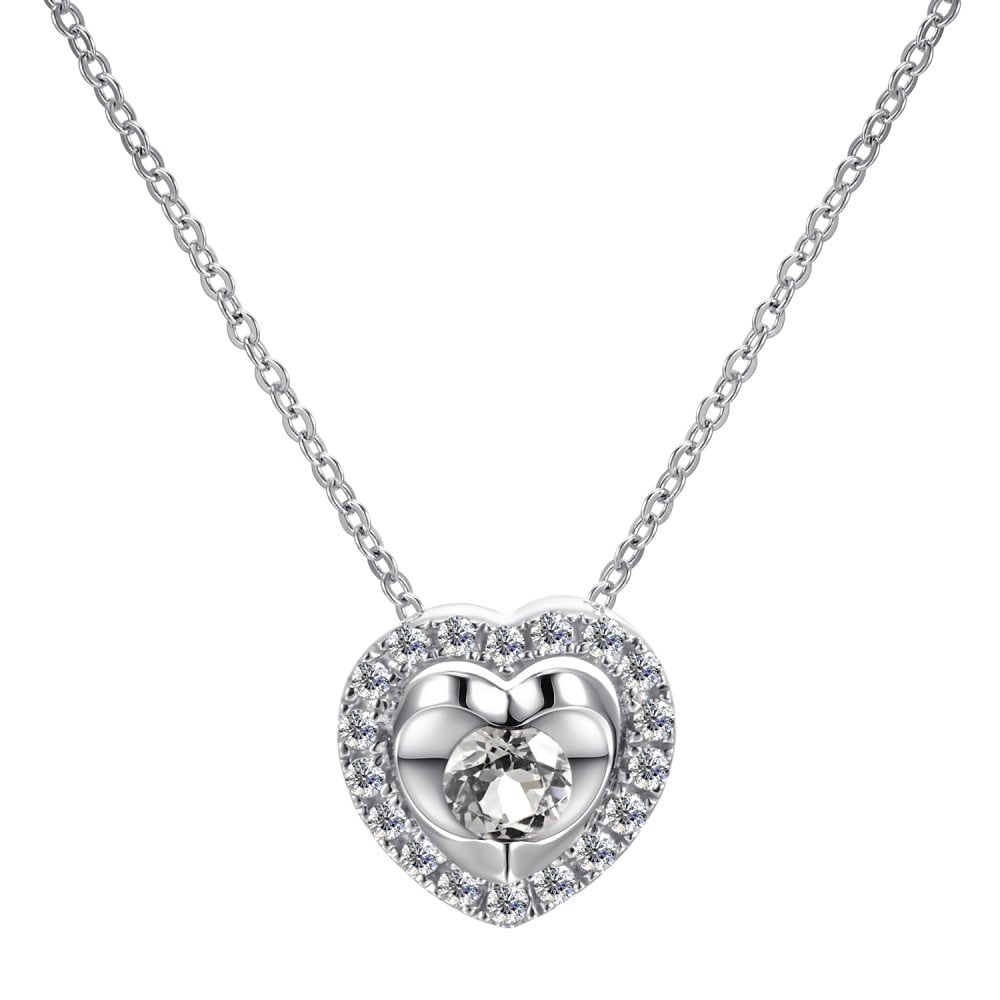 SPARKLD 9ct White Gold Diamond and White Topaz Heart Pendant Necklace
