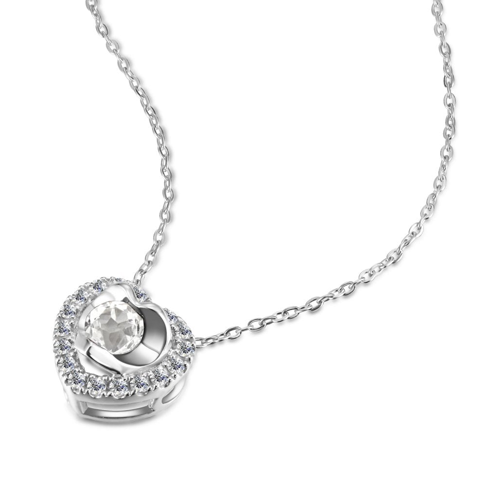 SPARKLD 9ct White Gold Diamond and White Topaz Heart Pendant Necklace