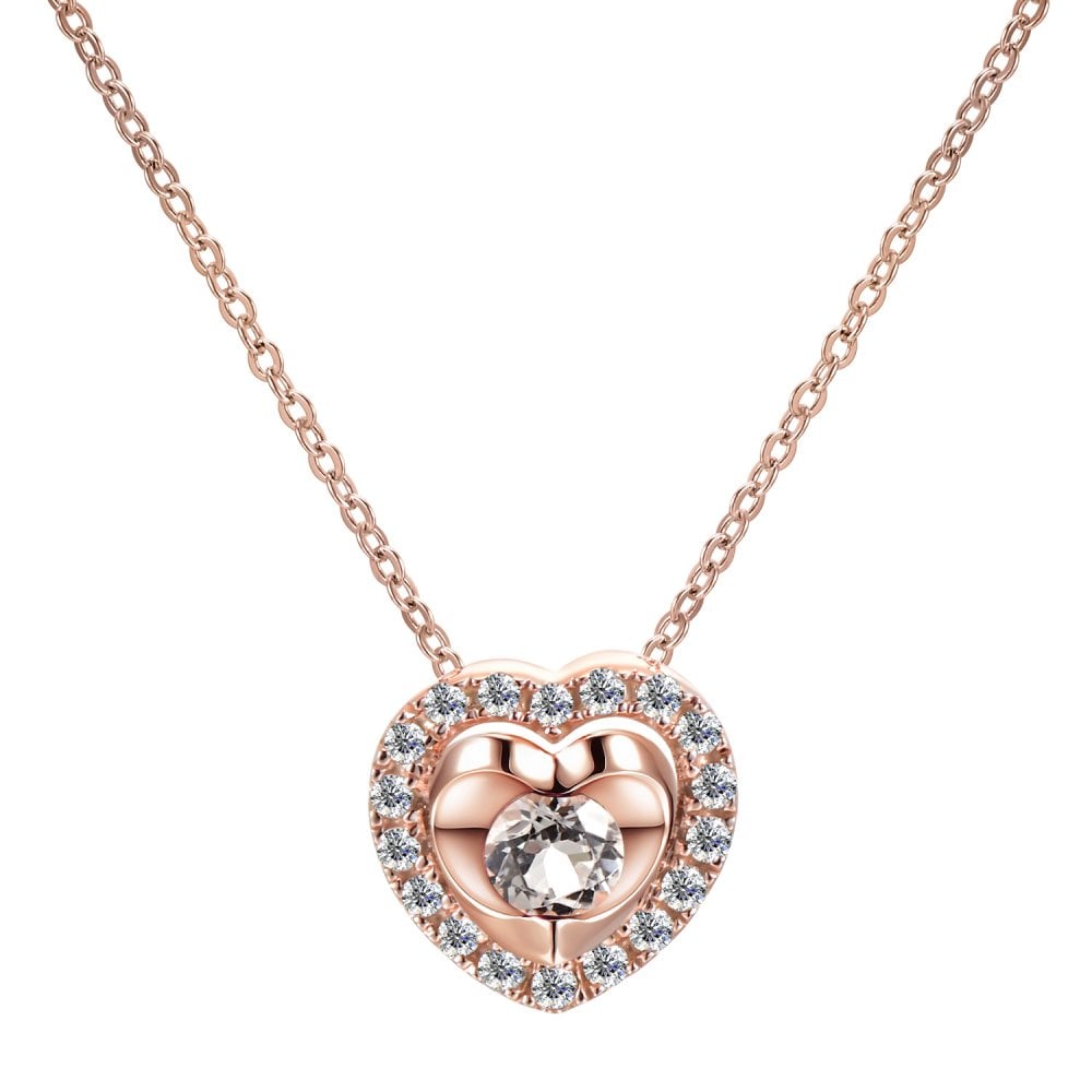 SPARKLD 9ct Rose Gold Diamond and White Topaz Heart Pendant Necklace