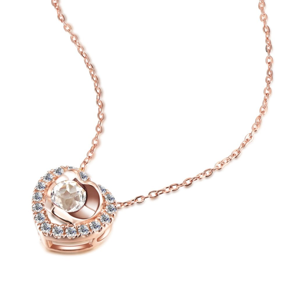 SPARKLD 9ct Rose Gold Diamond and White Topaz Heart Pendant Necklace